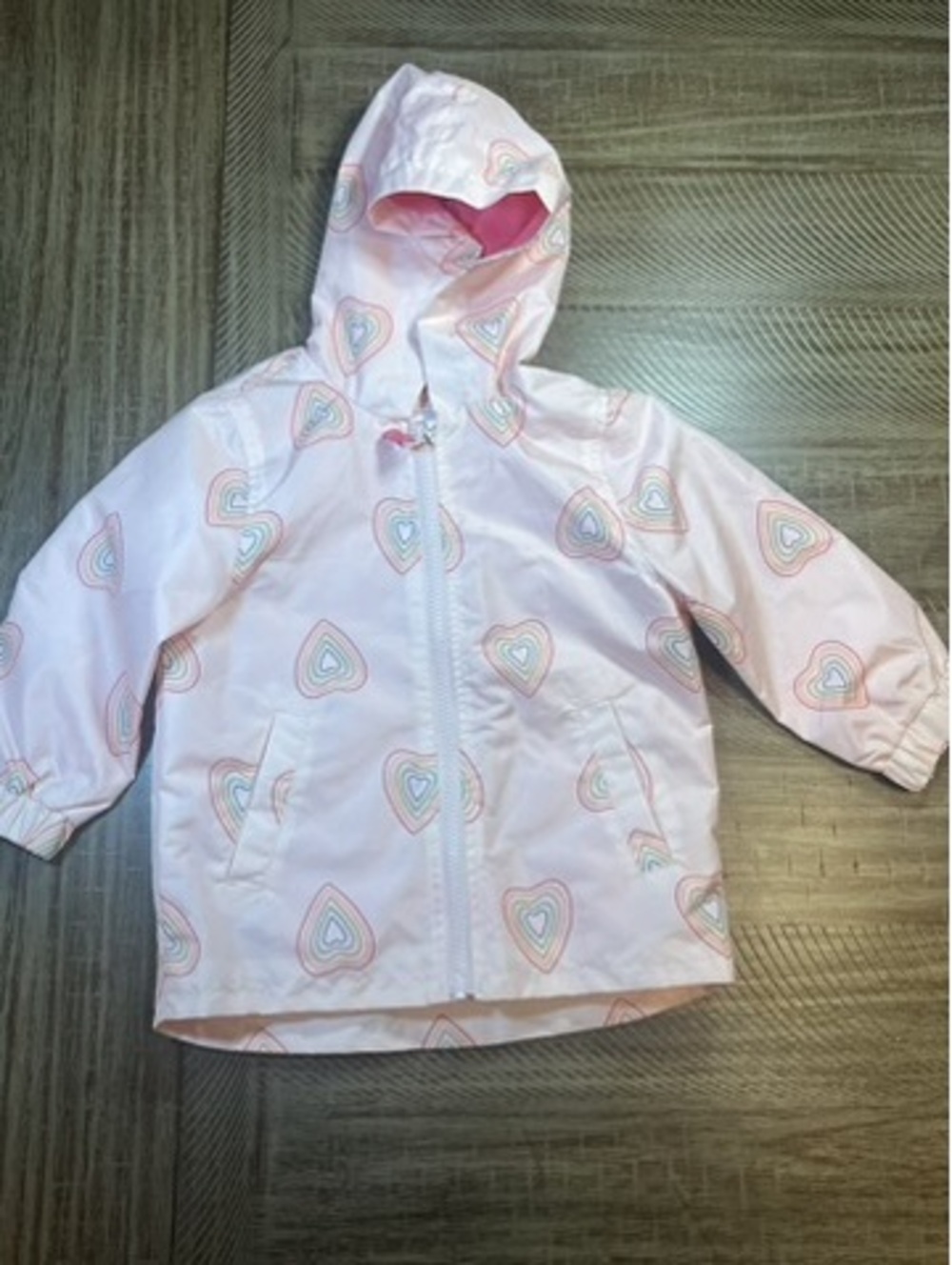 Carter's Pink Rainbow Hearts Rain Jacket - baby girl 24m